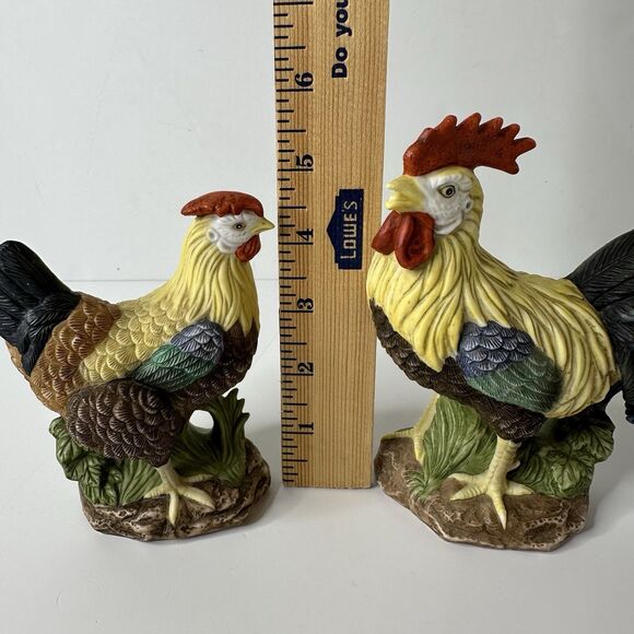 Vtg Lefton China Hand Painted Rooster Hen Figurines 11304 Farm Country Chickens - Picture 9 of 11
